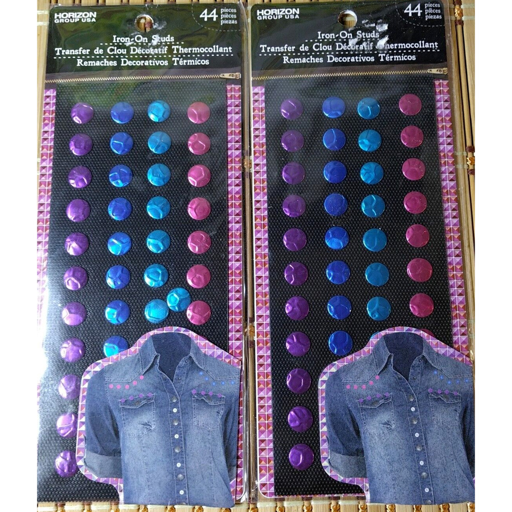 Horizon Group USA Iron On Studs Pack of 44 Multi Colored Decorative Foil 2 Sets